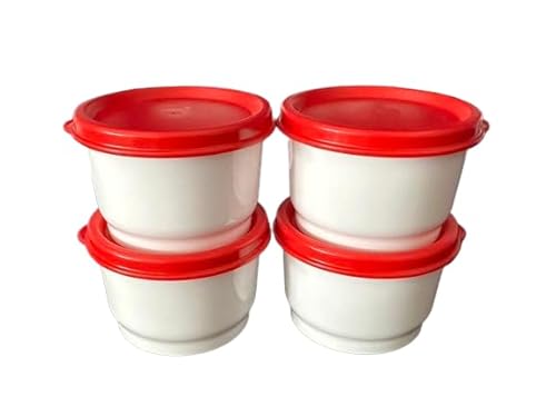 TUPPERWARE Snackbecher weiß Behälter mit rotem Siegel 113.4 g / 120ml 4er Set von New Tupperware