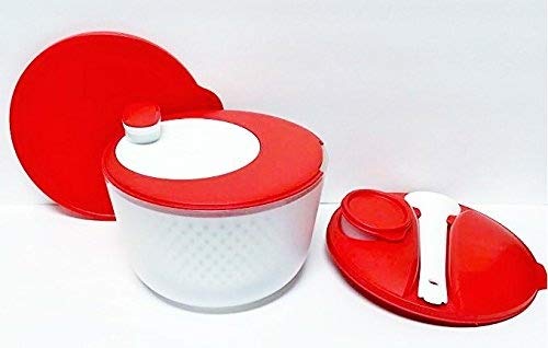 TUPPERWARE Spin N Save Salatschleuder mit auf der Go Dichtung in rot – inklusive Dressing Cup & Servierteile von Tupperware