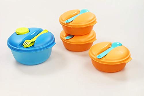 TUPPERWARE To Go Snack&Go 600 ml orange (3) Soup&Go + Salat&go blau + Besteck von Tupperware