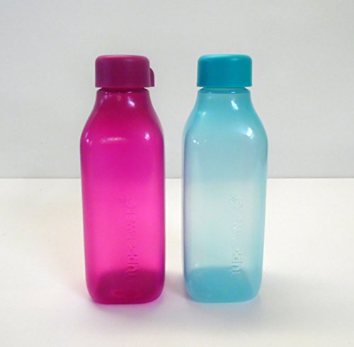TUPPERWARE to Go Eco(2) 500 ml türkis+pink EcoEasy Öko quadtratisch Flasche Quader von Tupperware