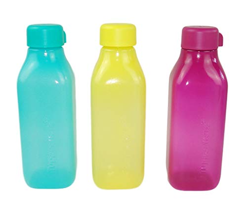 TUPPERWARE to Go Eco 500 ml (3) pink+türkis+Limette quadtratisch Flasche Öko Quader EcoEasy von Tupperware
