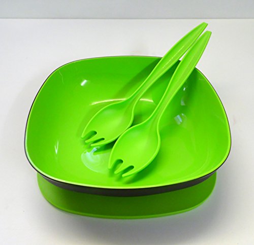TW TUPPERWARE Allegra 2,5 L schwarz/grün Schüssel Schale servieren Servierschale eckig +Allegra Salatbesteck von Tupperware