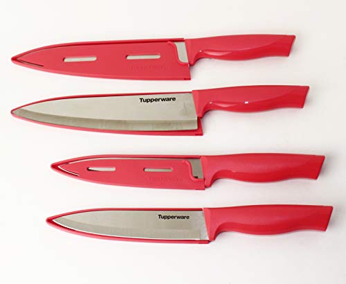 TW TUPPERWARE Messer 2X Chefmesser + 2X Universalmesser Küchenmesser in Lachs mit Klingenschutz + Mini Trichter lila von Tupperware