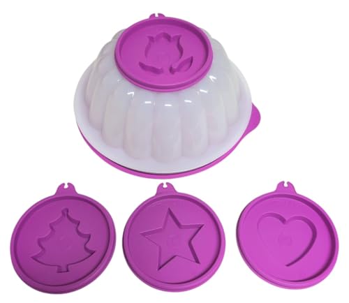 Tupperware Charlotte Sturzform Puddingform Kranz Form Pudding XL transparent lila violett mit vier verschiedenen Formen (Stern, Tannenbaum, Herz, Blume) von Tupperware