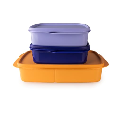 Tupperware Clevere Pause Lunchbox Set (3) 1 L Orange + 550 ml Blau + 550 ml Flieder (inkl. Hängelöffel) von Tupperware