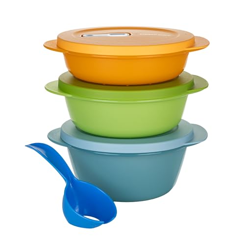 Tupperware CrystalWave Set (3) 400 ml orange + 600 ml blau + 800 ml türkis (inkl. Eierlöffel) von Tupperware