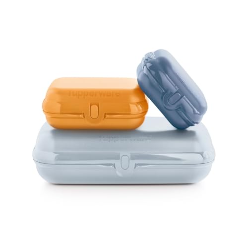 Tupperware Eco+ To Go Twin Set Maxi-Twin hellblau + Kleiner-Twin orange + Mini-Twin petrol Brotbox Pausenbox Snackbox Sandwichbox Lunchbox (inkl. Pillendose) von Tupperware