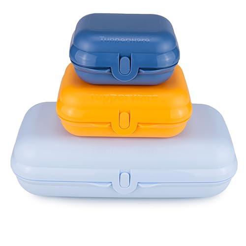 Tupperware Eco+ To Go Twin Set Maxi-Twin hellblau + Kleiner-Twin orange + Mini-Twin petrol Brotbox Pausenbox Snackbox Sandwichbox Lunchbox (inkl. Pillendose) von Tupperware