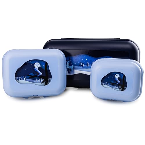Tupperware Eco+ Winterzauber Lunchbox To Go Maxi-Twin Winter Motiv + Kleiner-Twin hellblau Wintereule + Mini-Twin hellblau Wintereule (inkl. Ausstecher hellblau) von Tupperware