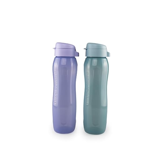 Tupperware EcoEasy II Trinkflaschen Set (2) 750 ml Flieder + 750 ml Türkis (inkl. Ausstecher Gelb) von Tupperware