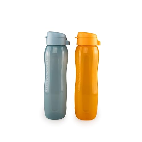 Tupperware EcoEasy II Trinkflaschen Set (2) 750 ml Türkis + 750 ml Orange (inkl. Ausstecher Gelb) von Tupperware