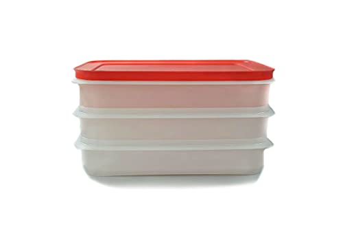 Tupperware Freeze n Fresh 675 ml weiß/rot flach 3 Behälter 1 Deckel 36766 von Tupperware