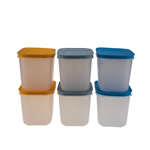 Tupperware Gefrier-Behälter Eis-Kristall Eiskristall Set (6) 2x 1,1 L weiß-orange hoch + 2x 1,1 L weiß-rauchblau hoch + 2x 1,1 L weiß-blau (inkl. Trichter) von Tupperware