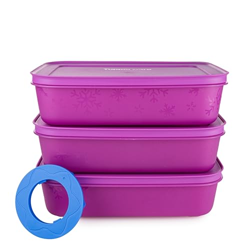 Tupperware Gefrierbehälter 3x 1 l lila (inkl. Ausstechform blau) Lebensmittelbehälter Gefrierbox Kühlschrankbehälter Tiefkühlbehälter Gefrier-Behälter Eis-Kristall von Tupperware