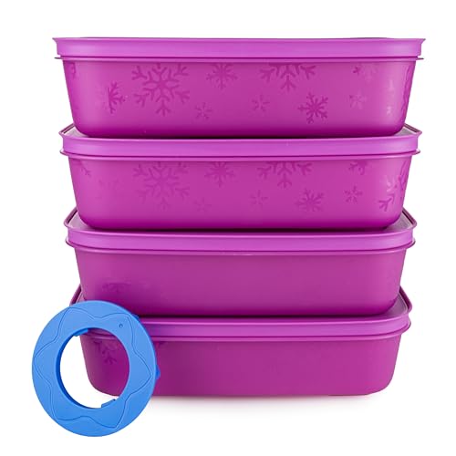 Tupperware Gefrierbehälter Eiskristall 4x 1 l lila (inkl. Ausstechform blau) Lebensmittelbehälter Gefrierbox Kühlschrankbehälter Tiefkühlbehälter Gefrier-Behälter Eis-Kristall von Tupperware