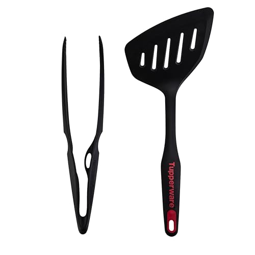 Tupperware Griffbereit Küchenhelfer Grillzange (p) schwarz + Griffbereit Pfannenwender groß küchenzubehör Küchenzange Servierzange (inkl. Katzen Magnet) von Tupperware