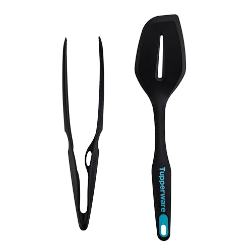Tupperware Griffbereit Küchenhelfer Grillzange (p) schwarz + Griffbereit Pfannenwender küchenzubehör Küchenzange Servierzange (inkl. Katzen Magnet) von Tupperware