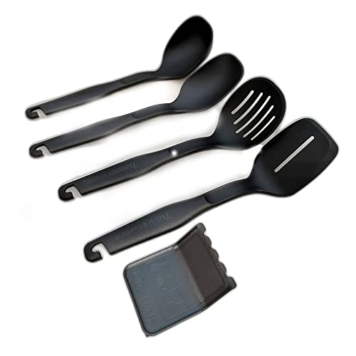 Tupperware Griffbereit SET (5) Kochlöffel/Rührlöffel + Schöpflöffel + Schaumlöffel + Pfannenwender + Halter schwarz von Tupperware