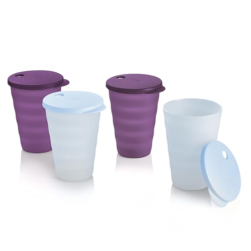 Tupperware Impressions Becher-Set, 4 Stück, spülmaschinenfest und BPA-frei (4 Trinkgläser, 4 Deckel, je 502 ml) von Tupperware
