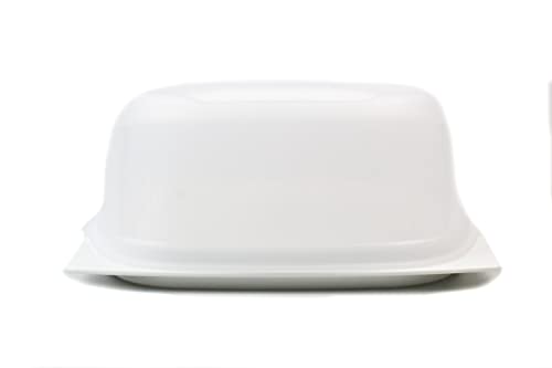 TUPPERWARE KäseMax Junior Käse weiß transparent stapelbar Käseglocke Käse Kondenspro klein + SPÜLTUCH von NEW TUPPERWARE