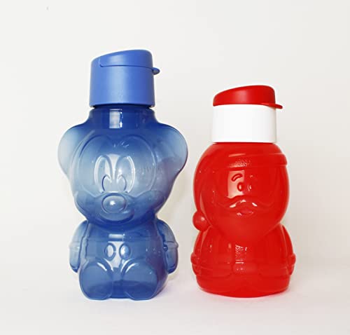 Tupperware NEW Motiv Trinkflasche 425ml Micky Maus in blau + 350ml Weihnachtsmann Kindertrinkflasche Kinder Schule Kindergarten + Kugelschreiber metallicgrün von Tupperware