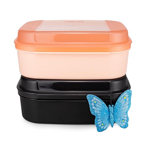 Tupperware Naschkätzchen 1,7 L apricot + 1,7 L schwarz Bellevue Vorratshaltung Vorrat Apollo Brotdose Keksdose Vorratsdose (inkl. Schmetterling-Klammer) von Tupperware