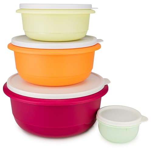 Tupperware Peng Pro Schüssel bordeaux 3,5 L + orange 2,0 L + grün-gelb 1,0 L Rührschüssel Servierschüssel Salatschüssel (inkl. Mini Peng 200 ml) von Tupperware