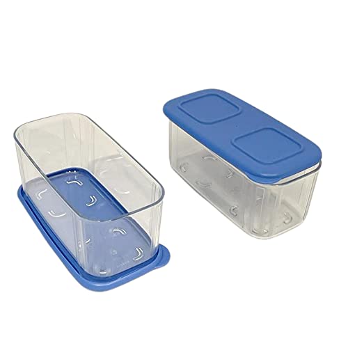 Tupperware SET(2) Clear Mates 460 ml Clear & Fresh Behälter mit Deckel - rechteckig transparent blau dunkelblau leicht stapelbar zum Frischhalten Frische-System Dose für Gemüse Obst Wurst oder Käse von Tupperware