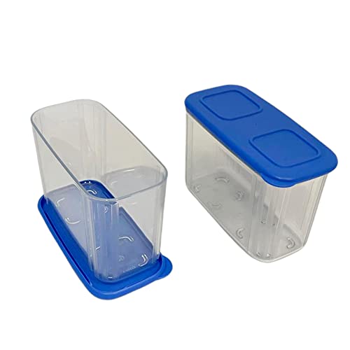 Tupperware SET(2) Clear Mates 715 ml Clear & Fresh Behälter mit Deckel - rechteckig transparent blau dunkelblau leicht stapelbar zum Frischhalten Frische-System Dose für Gemüse Obst Wurst oder Käse von Tupperware