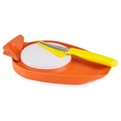 Tupperware Schneidebrett Mamsell mit Spachtel + Messer Gelb Tapferes Helferlein Orange kleines Brettchen Obst Fleisch Gemüse schneiden (inkl. 1x Bio Saatgut), 1432-9 von Tupperware
