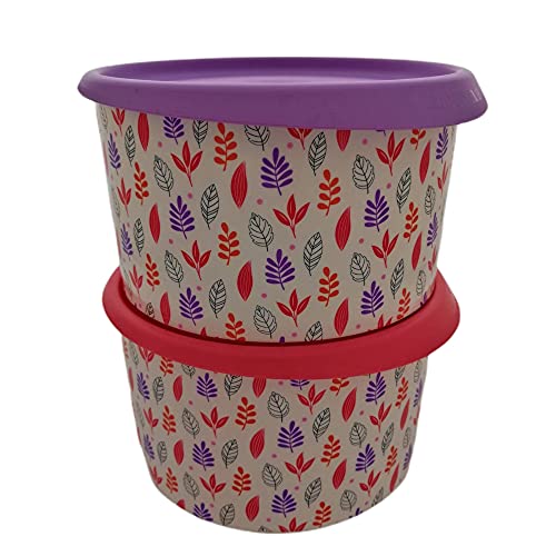 Tupperware Set (2) Bingo 940 ml lila + 940 ml rot Vorrat Dose Kaffee Zucker Behälter Blumenmotiv Blumen von Tupperware