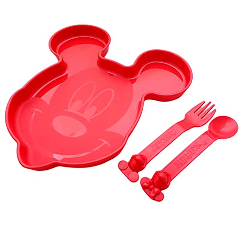 Tupperware Set (2) Kinderteller Teller mit Gabel und Löffel - Disney Mickey Minnie rot von Tupperware