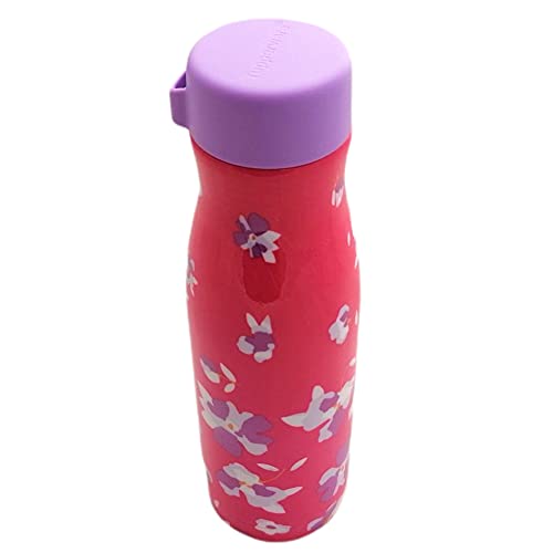 Tupperware Thermosflasche Fashion Flask 410ml aus Metall Pink mit Blumen To go Flasche Isolierbehälter von Tupperware