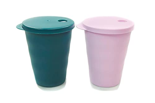 Tupperware Trinkhalmbecher Junge Welle 330 ml türkisgrün+rosa Trinkhalm Becher 38076 von Tupperware