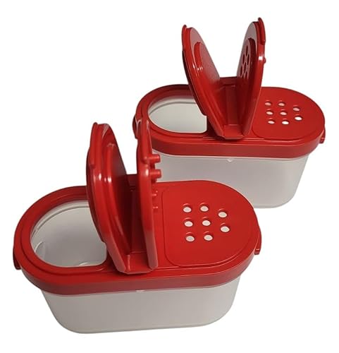 Tupperware Würzling Gewürz Riese Salz- und Pfefferstreuer ideal für Auto, Büro, Camping & Unterwegs - Ordnung Salzstreuer Gewürze (Gewürzriese 120ml rot 2er) (2er Gewürzzwerge 120ml) von Tupperware