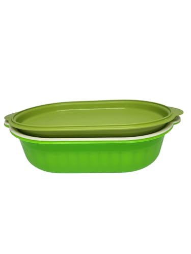 Tupperware kleiner Super Servierstar 2,5 Liter Siebservierer Thermo-Duo Küchenhelfer mit Sieb in grün weiß Küchenchef Warmhalten Warmie Tups Sieb von Tupperware