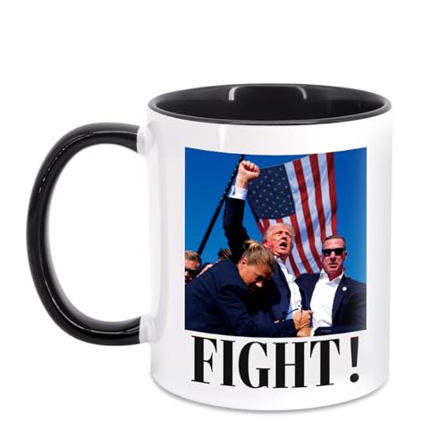 Trump Tasse, Trump Fight Kaffeetasse, Doppelseitige Tasse mit Trump Shot Still Fighting Flags, Shooting Makes Me Stronger von Tupumo