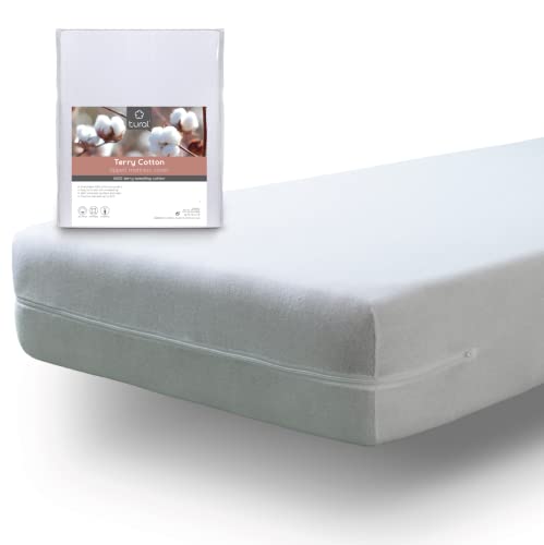 Tural - Elastischer Matratzenbezug mit Reißverschluss. Frottee aus 100% Baumwolle. Größe Pack x2 90 x 200 cm Weiß von Tural