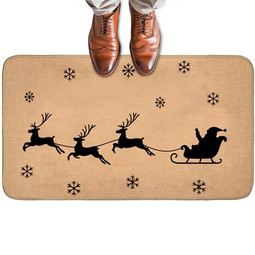 Fußmatte mit Weihnachtsmann-Schlitten, rutschfeste Willkommensmatte mit Rentier-Schneeflocken, Eingangsteppich für Veranda, Zuhause, Büro, Wohnzimmer, Badezimmer, Dekoration, 74 x 43 cm Fußmatte mit Weihnachtsmann-Schlitten, rutschfeste Willkommensmatte mit Rentier-Schneeflocken, Eingangsteppich für Veranda, Zuhause, Büro, Wohnzimmer, Badezimmer, Dekoration, 74 x 43 cm von Turamurra