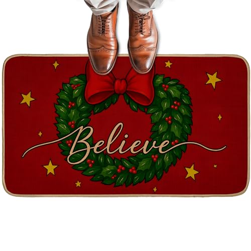 Turamurra Believe Weihnachtskranz-Fußmatte für Haustür im Innen- und Außenbereich, rutschfeste Willkommensmatte mit rotem Urlaub, Eingangsteppich für Veranda, Zuhause, Büro, Wohnzimmer, Badezimmer Turamurra Believe Weihnachtskranz-Fußmatte für Haustür im Innen- und Außenbereich, rutschfeste Willkommensmatte mit rotem Urlaub, Eingangsteppich für Veranda, Zuhause, Büro, Wohnzimmer, Badezimmer von Turamurra