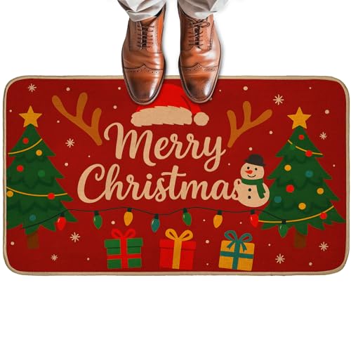 Turamurra Fußmatte mit Aufschrift "Merry Christmas", rutschfeste Willkommensmatte mit rotem Schneemann, Bäumen, Eingangsteppich für Veranda, Zuhause, Büro, Wohnzimmer, Badezimmer, Dekoration, 75 x 43 Turamurra Fußmatte mit Aufschrift "Merry Christmas", rutschfeste Willkommensmatte mit rotem Schneemann, Bäumen, Eingangsteppich für Veranda, Zuhause, Büro, Wohnzimmer, Badezimmer, Dekoration, 75 x 43 von Turamurra