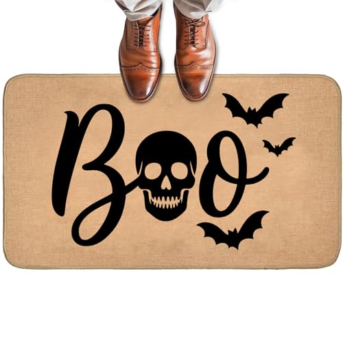 Turamurra Halloween-Fußmatte für Haustür im Innen- und Außenbereich, rutschfeste Willkommensmatte mit Totenkopf und Fledermäusen, Eingangsteppich für Veranda, Zuhause, Büro, Wohnzimmer, Badezimmer Turamurra Halloween-Fußmatte für Haustür im Innen- und Außenbereich, rutschfeste Willkommensmatte mit Totenkopf und Fledermäusen, Eingangsteppich für Veranda, Zuhause, Büro, Wohnzimmer, Badezimmer von Turamurra