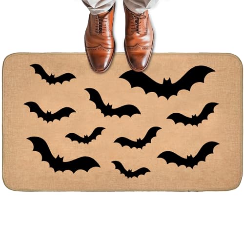 Turamurra Halloween-Fußmatte mit Fledermäusen, für Haustür im Innen- und Außenbereich, rutschfeste Willkommensmatte mit Gothic, Eingangsteppich für Veranda, Zuhause, Büro, Wohnzimmer, Badezimmer Turamurra Halloween-Fußmatte mit Fledermäusen, für Haustür im Innen- und Außenbereich, rutschfeste Willkommensmatte mit Gothic, Eingangsteppich für Veranda, Zuhause, Büro, Wohnzimmer, Badezimmer von Turamurra