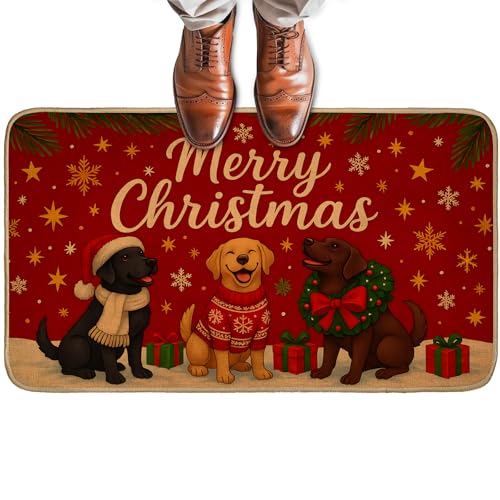 Weihnachtliche Hunde-Fußmatte für Haustür im Innen- und Außenbereich, rutschfeste Willkommensmatte mit Labrador Retriever, Weihnachtsmannmütze, Eingangsteppich für Veranda, Zuhause, Büro, Wohnzimmer von Turamurra