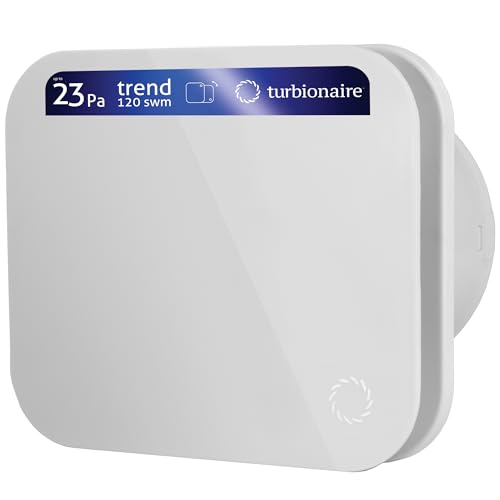 Turbionaire Abluftventilator TREND 120 SWM, für Badezimmer, Küche, Wand/Decke, mattweiße Frontplatte, Durchmesser 120 mm, 120 m³/h, 23 Pa, Rückschlagventil, geräuschlos 39 dB, IPX4 von Turbionaire