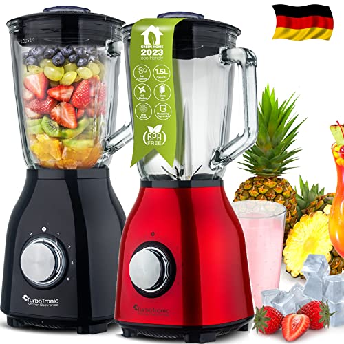 1400 Watt Standmixer mit Glasbehälter 1,5 Liter, BPA-frei, 6 Edelstahl-Klingen, Smoothie Maker, Blender, Ice-Crusher (Rot) von TurboTronic By Z-LINE