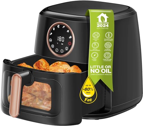 Heissluftfritteuse XL 7,2 Liter, 1750W, digitale XL Heißluftfritteuse, 8 Programme, Airfryer, Fritteuse ohne Fett/Öl, 30°C - 200°C Luftfritteuse Air Friteuse AF200 schwarz von TurboTronic By Z-LINE