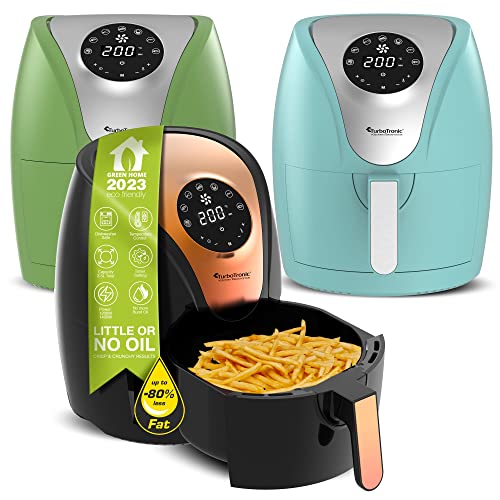 TurboTronic/Digitale Heißluftfritteuse / 3,5L / schwarz, grün. türkis / 1200W / Airfryer mit Timer bis 60 Minuten, 50-200°C, LED-Display, Retro-Design (Schwarz) von TurboTronic By Z-LINE