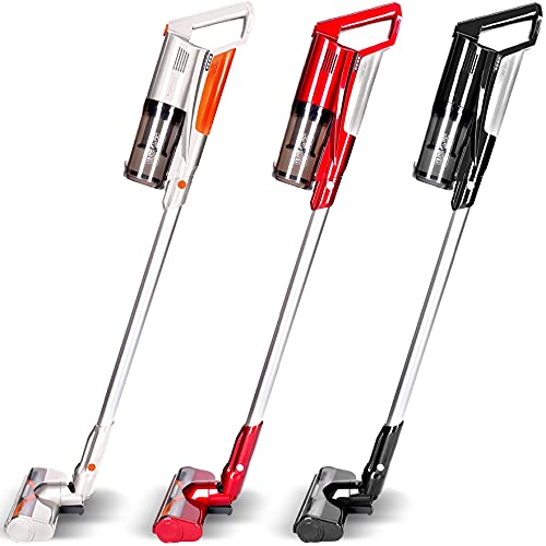 TurboTronic Akku Staubsauger 11000PA - 22V Handstaubsauger kabellos 40min Laufzeit, LED Elektrobürste, Ultraleicht für Hartboden & Teppich Tierhaare Stiel Staubsauger (Rot) von TurboTronic By Z-LINE
