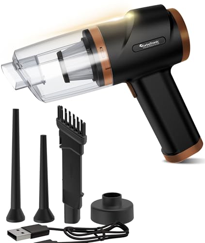 TurboTronic By Z-LINE Akku Staubsauger 5KPA Handstaubsauger mit 47k RPM Gebläse 2 Stufen kabellos 0,15 L beutellos Fugendüse Akku Staubsauger für Auto Büro Haus kabellos (Kupfer) von TurboTronic By Z-LINE